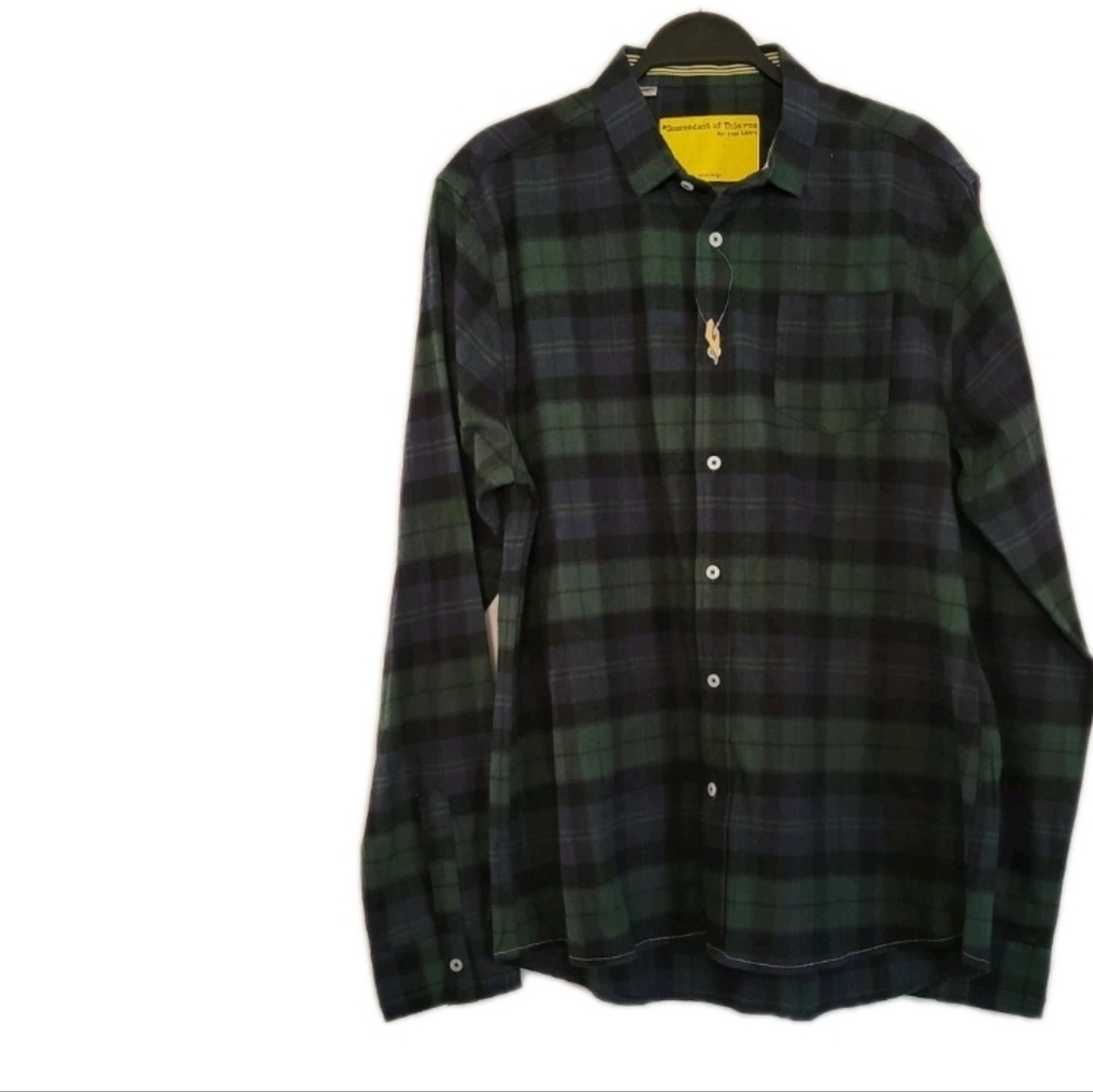 Men's Green and Blue Plaid Casual Button Down Shirt